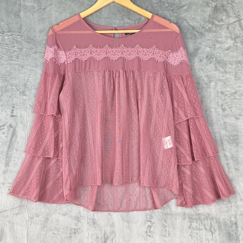 Womens‎ Top Medium Fairy Sheer Lace Tiered Bell Sleeves Boho Romantic Coquette